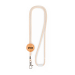 Lanyard aus Baumwolle mit Bambus-Anhänger und Panikverschluss farbe beige Ansicht mit Druckbereich