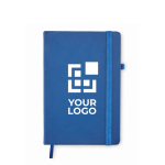 Notizbuch A5 mit Cover aus recyceltem PU und linierten Seiten farbe blau Ansicht mit Druckbereich