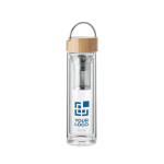 Glasflasche mit Tee-Ei und Bambusdeckel mit Metallbügel, 400 ml farbe transparent Ansicht mit Druckbereich