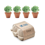 Set mit 4 Blumentöpfen mit Kressesamen als Giveaway farbe beige Ansicht mit Druckbereich
