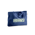Tasche aus recycelter Baumwolle mit langen Henkeln, 280 g/m2 farbe blau Ansicht mit Logo 1