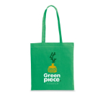Farbige Tasche aus recycelter Baumwolle und rPET, 180 g/m² farbe grün Ansicht mit Logo 1