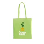 Farbige Tasche aus recycelter Baumwolle und rPET, 180 g/m² farbe hellgrün Ansicht mit Logo 1