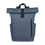Wasserdichter Roll-Top-Rucksack für Laptop mit Logo, 15,6” farbe cyan-blau zweite Vorderansicht