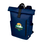 Wasserdichter Roll-Top-Rucksack für Laptop mit Logo, 15,6” farbe marineblau Ansicht mit Transferdruck