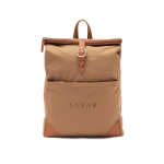 Eleganter Rucksack aus RPET mit gepolstertem Laptopfach bedrucken farbe hellbraun Ansicht mit Logo