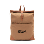 Eleganter Rucksack aus RPET mit gepolstertem Laptopfach bedrucken farbe hellbraun Ansicht mit Druckbereich