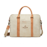 Vielseitige recycelte Laptoptasche mit Griffen und Tragegurt, 16 farbe beige Ansicht mit Logo