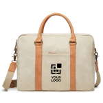 Vielseitige recycelte Laptoptasche mit Griffen und Tragegurt, 16 farbe beige Ansicht mit Druckbereich