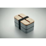 2-stöckige Brotbox aus recyceltem PP mit Trennwand und Besteck, 2x400 ml