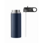 Flasche aus recyceltem Edelstahl, auslaufsicher, mit Strohhalm, 500 ml farbe blau neunte Ansicht