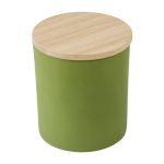 Pflanzenkerze im farbigen Glas mit Bambusdeckel als Werbegeschenk farbe grün dritte Ansicht