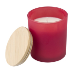 Kerze im farbigen Glas mit Bambusdeckel, verschiedene Düfte farbe bordeaux zweite Ansicht