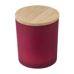 Kerze im farbigen Glas mit Bambusdeckel, verschiedene Düfte farbe bordeaux dritte Ansicht