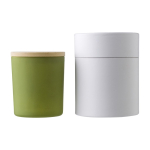 Kerze im farbigen Glas mit Bambusdeckel, verschiedene Düfte farbe grün zweite Ansicht