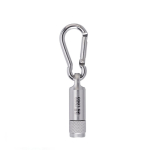 Kleine LED-Taschenlampe aus Aluminium mit Karabiner farbe silber Ansicht mit Druckbereich