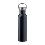 Einwandige Edelstahlflasche mit Griff und Deckel mit Bambus, 700ml farbe schwarz erste Ansicht