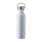 Einwandige Edelstahlflasche mit Griff und Deckel mit Bambus, 700ml farbe weiß erste Ansicht