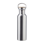 Einwandige Edelstahlflasche mit Griff und Deckel mit Bambus, 700ml farbe silber erste Ansicht