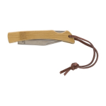 Einfaches Klappmesser mit einer Klinge und Bambusgriff mit Logo farbe holzton erste Ansicht