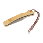 Einfaches Klappmesser mit einer Klinge und Bambusgriff mit Logo farbe holzton zweite Ansicht