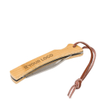 Einfaches Klappmesser mit einer Klinge und Bambusgriff mit Logo Ansicht mit Druckbereich