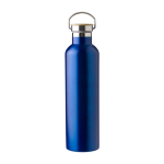 Doppelwandige Isolierflasche mit Bambusdeckel und Henkel, 1 L farbe blau erste Ansicht