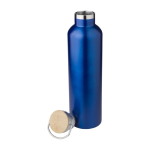 Doppelwandige Isolierflasche mit Bambusdeckel und Henkel, 1 L farbe blau dritte Ansicht