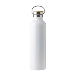 Doppelwandige Isolierflasche mit Bambusdeckel und Henkel, 1 L farbe weiß erste Ansicht