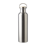 Doppelwandige Isolierflasche mit Bambusdeckel und Henkel, 1 L farbe silber erste Ansicht