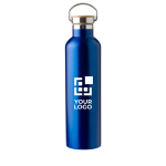 Doppelwandige Isolierflasche mit Bambusdeckel und Henkel, 1 L Ansicht mit Druckbereich