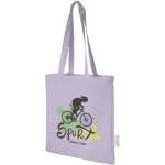 Tasche aus GRS-zertifizierter recycelter Baumwolle mit langen Henkeln, 140 g/m² farbe lila Ansicht mit Siebdruck