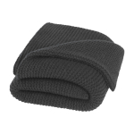 Gestrickte Decke aus recyceltem Polyester mit Etikett und Band farbe schwarz zweite Ansicht