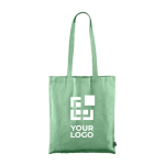 Recycelte Fairtrade-Baumwolltasche mit langen Henkeln, 120 g/m2 farbe grün Ansicht mit Druckbereich