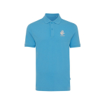 Poloshirt aus Bio-Baumwoll-Piqué, 220 g/m², Iqoniq Yosemite farbe cyan-blau Ansicht mit Logo