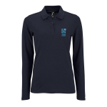 Langarm-Damen-Poloshirt aus Baumwolle, 180 g/m2, SOL'S Perfect farbe marineblau Ansicht mit Druckbereich