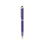 Kugelschreiber aus recyceltem Alu mit Touchpen und blauer Tinte farbe blau Ansicht mit Druckbereich