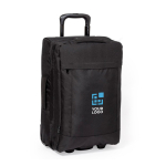 Trolley mit Logo aus RPET 600D mit starrem Boden und Doppelfach Ansicht mit Druckbereich