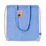 2-in-1-Tasche und Turnbeutel aus Fairtrade-Baumwolle mit Kordelzug farbe blau erste Ansicht