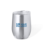 Recycelter doppelwandiger Edelstahlbecher mit Spender, 340 ml Ansicht mit Druckbereich