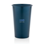 Einwandiger Becher aus recyceltem Aluminium, 450 ml farbe marineblau Ansicht mit Logo