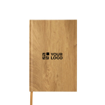 Öko-Notizbuch mit festem Cover aus Holz und gestreiften Blättern, A5 farbe braun Ansicht mit Druckbereich
