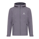 Herren Softshell-Jacke Casual Fit mit Logo bedrucken, Iqoniq, 300 g/m2 farbe grau mamoriert Ansicht mit Logo