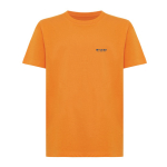 Kinder-T-Shirt aus recycelter Baumwolle Casual Fit, Iqoniq, 160 g/m2 farbe orange Ansicht mit Logo