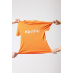 Kinder-T-Shirt aus recycelter Baumwolle Casual Fit, Iqoniq, 160 g/m2 farbe orange zweite Ansicht mit Logo