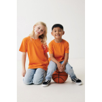 Kinder-T-Shirt aus recycelter Baumwolle Casual Fit, Iqoniq, 160 g/m2 farbe orange zweite Ansicht mit Modell