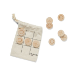Tic-Tac-Toe-Spiel aus Holz mit Brett in Baumwolltasche als Merchandsing farbe braun