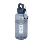 Transparente Flasche aus recyceltem Kunststoff mit Karabiner 400 ml Ansicht mit Tampondruck
