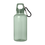 Transparente Flasche aus recyceltem Kunststoff mit Karabiner 400 ml zweite Vorderansicht