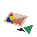 Buntes Tangram-Spiel aus Holz zum Verschenken mit Logo bedrucken farbe braun Ansicht mit Druckbereich